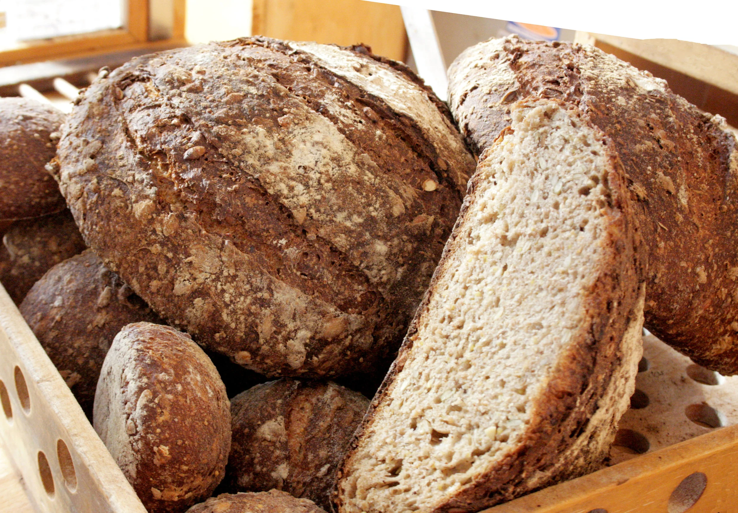 basket of round seven grain loaves